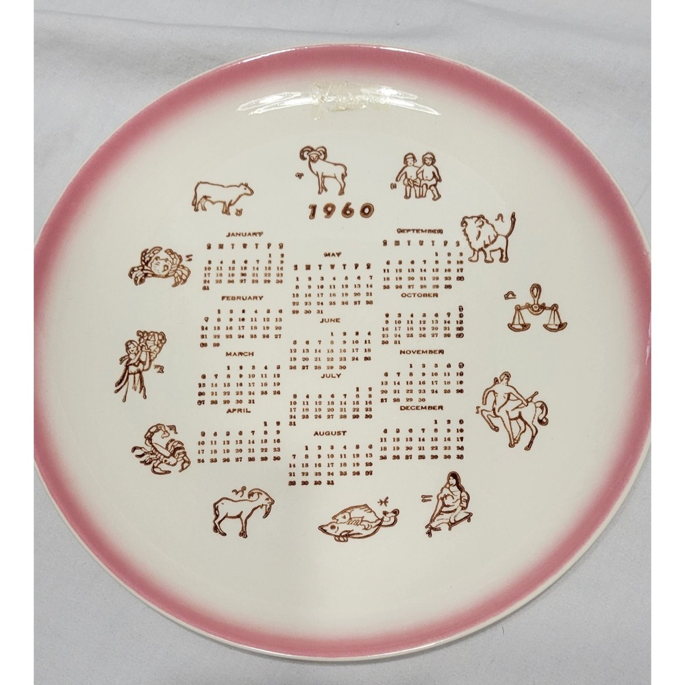 Stetson China Co. Zodiac Collector Plate 1960 Hand Decorated Underglaze Pink Rim